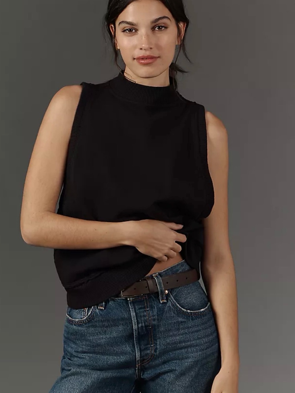 Cream Clothing Black Mockneck Sleeveless knit top